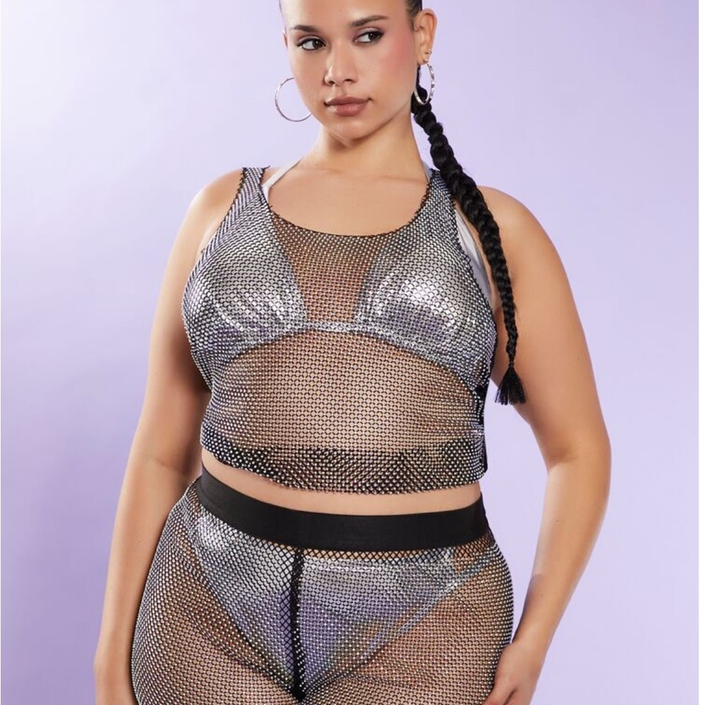 Iridescent rhinestone mesh top